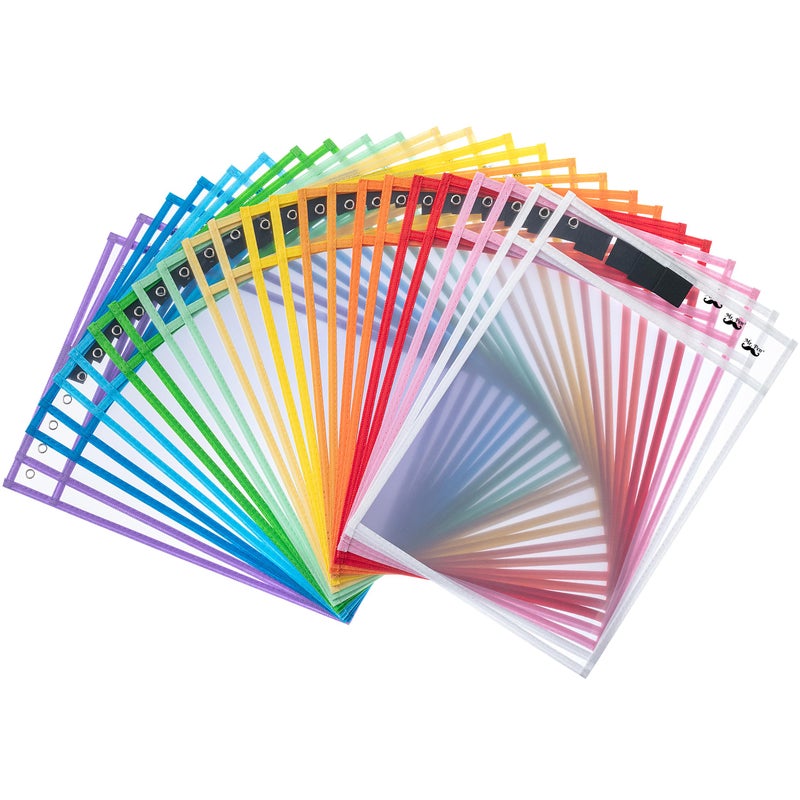 Mr. Pen Pocket Sleeves - 10x14 Inch, Pack of 24 - Colorful, Reusable, Clear Plastic Sleeves for Dry Erase Sheets - Image 1